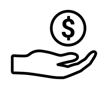 Hand Holding Money As A Donation To Charity Or Fundraiser / Fundraising Line Art Vector Icon For Finance Apps And Websites