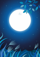 Obraz na płótnie Canvas Night countryside landscape with full moon