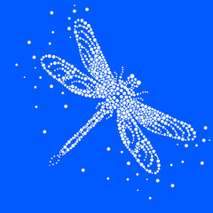 Dragonfly on a blue background. Bubbles design. Beauty. - 216330336
