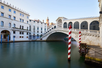 Rialto bridge and The Grand Canal in Venice, nobody in the morning, Italy