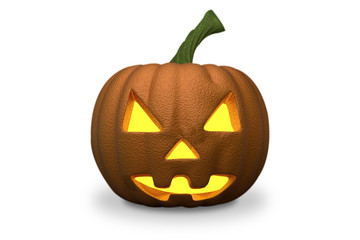 Scary Jack Lantern Halloween pumpkin with a candle inside, 3d render isolate