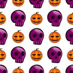 Seamless pattern with Halloween pumpkin and skull