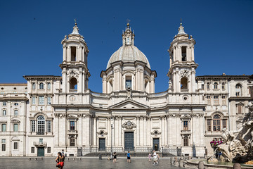 View towards Sant'Agnese in Agone, a 17th-century Baroque church in Piazza Navona Rome, Italy