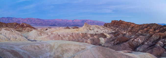 Panorama of Zabriskie Point and Distant Mountains, Death Valley
