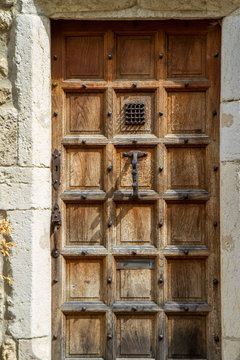 Ancient Paneled Wood Door in Perouges, France