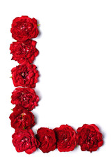 Letter L from flowers of red rose