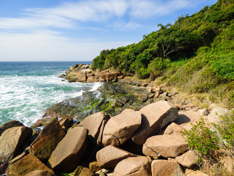 Rocky shore at Brava beach, in Florianopolis island - Brazil