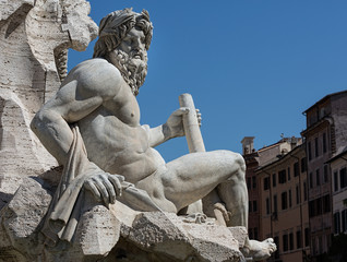 Detail from the famous Fontana dei Quattro Fiumi or Fountain of the Four Rivers (1651) by Gian Lorenzo Bernini in Piazza Navona