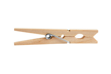 Wooden clothespin, isolated on white background
