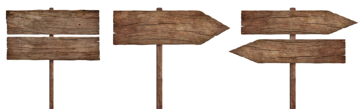 old weathered wood signs, arrows and signposts