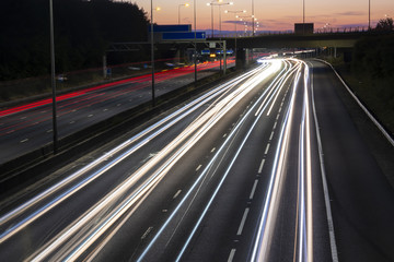 Light trails on the british motorway at night