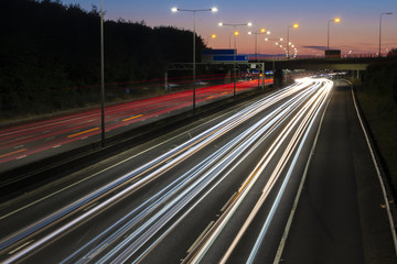 Light trails on the british motorway at night