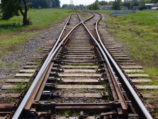 Branching of rails of the railway.