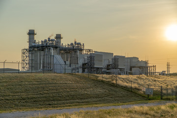 Fototapeta na wymiar Hydroelectric power plant in the Texas Hill County at sunrise 
