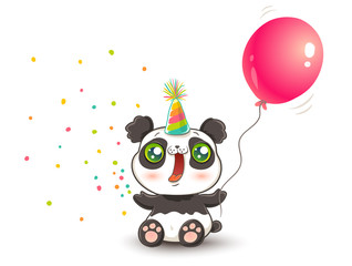 Fototapeta premium panda with pink balloon