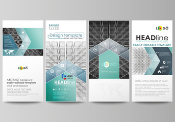 Flyers set, modern banners. Business templates. Cover design template, easy editable vector layouts. Abstract infinity background, 3d structure, rectangles forming illusion of depth and perspective.