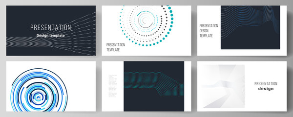 The minimalistic abstract vector illustration of the editable layout of the presentation slides design business templates with simple geometric background made from dots and circles.