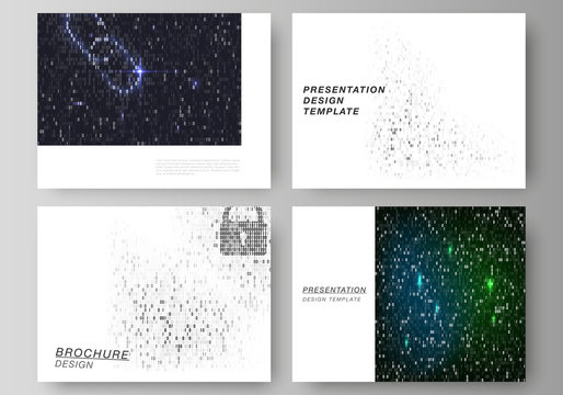 The minimalistic abstract vector layout of the presentation slides design business templates. Binary code background. AI, big data, coding or hacker concept, digital technology background.