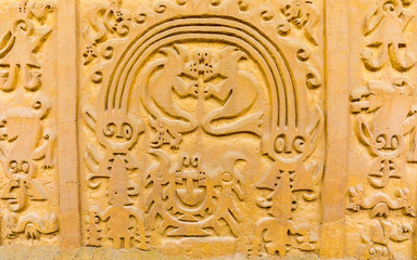 Plakat low reliefs sacred site Arco Iris Trujillo Peru