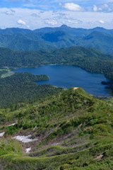 Fototapeta na wymiar 燧ヶ岳（爼嵓）山頂から見た尾瀬沼とミノブチ岳