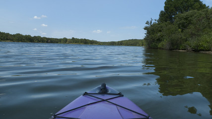 View of the lake from the kayak, rippling waves