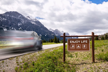 Conceptual self healing inspirational better life road sign toward nature and serenity