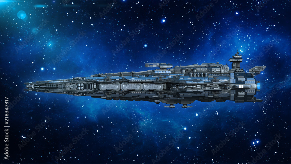 Wall mural alien spaceship in the universe, spacecraft flying in deep space with stars in the background, ufo s