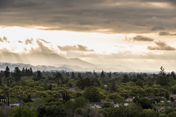 Sunset through the clouds over San Jose, CA