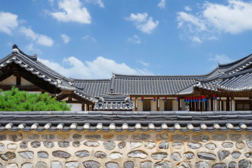 Korean traditional house with stone wall