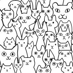 Obraz premium seamless doodle cats faces line art background