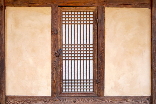 Korean traditional door with mud wall