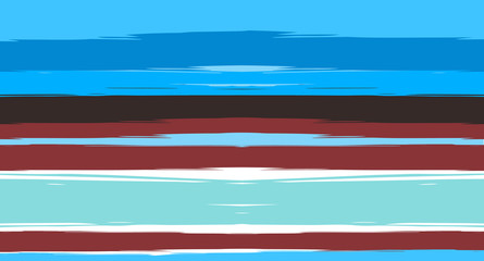 Brown, Black, Blue Vector Seamless Summer Pattern Narrow Sailor Stripes. Trendy Textured Horizontal Hipster Lines, Paintbrush Male Fabric Design. Vector Watercolor Seamless Stripes Track Background.