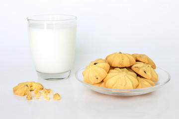 cookies and milk on white background