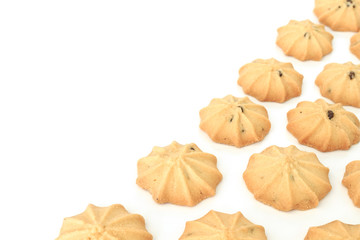 chocolate chip cookies biscuits on white bakcground