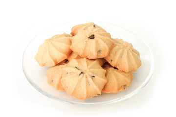 chocolate chip cookies biscuits on white bakcground