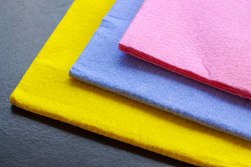 Colorful of chamois cloth on table for cleaning