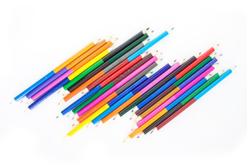 colored pencils drawing multicolored on white background