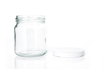 glass jar empty on white background