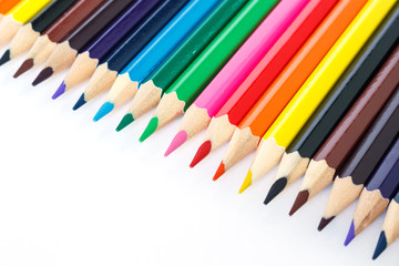 colored pencils drawing multicolored on white background