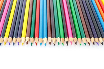 colored pencils drawing multicolored on white background