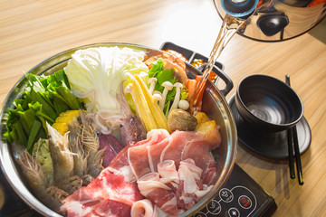 shabu-shabu on wood