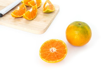 Fototapeta na wymiar orange slice fruit fresh on white background