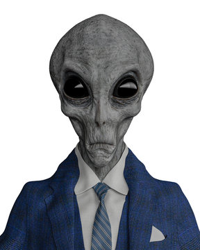 mr grey alien the businessman in a white background