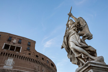 Angel with the lance sculpture by Domenico Guidi on the Pont Sant'Angelo bridge in Rome