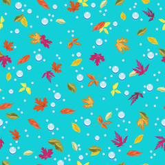Fototapeta na wymiar seamless background with autumn leaves and water drops