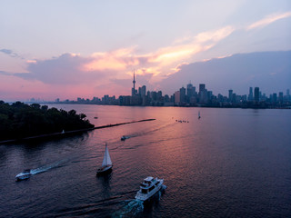 Aerial of Toronto Skyline during Sunset from Waterfront
