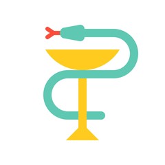 A snake twined around a chalice, Bowl of Hygieia one of the symbols of pharmacy.