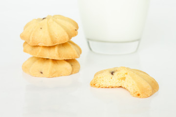 cookies and milk on white background