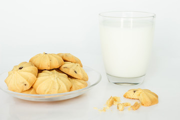 cookies and milk on white background