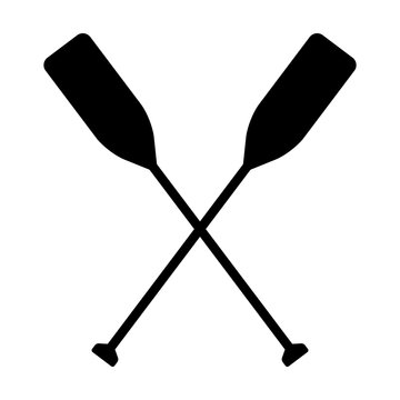 Two boat paddles or canoe oars flat vector icon for nautical apps and websites